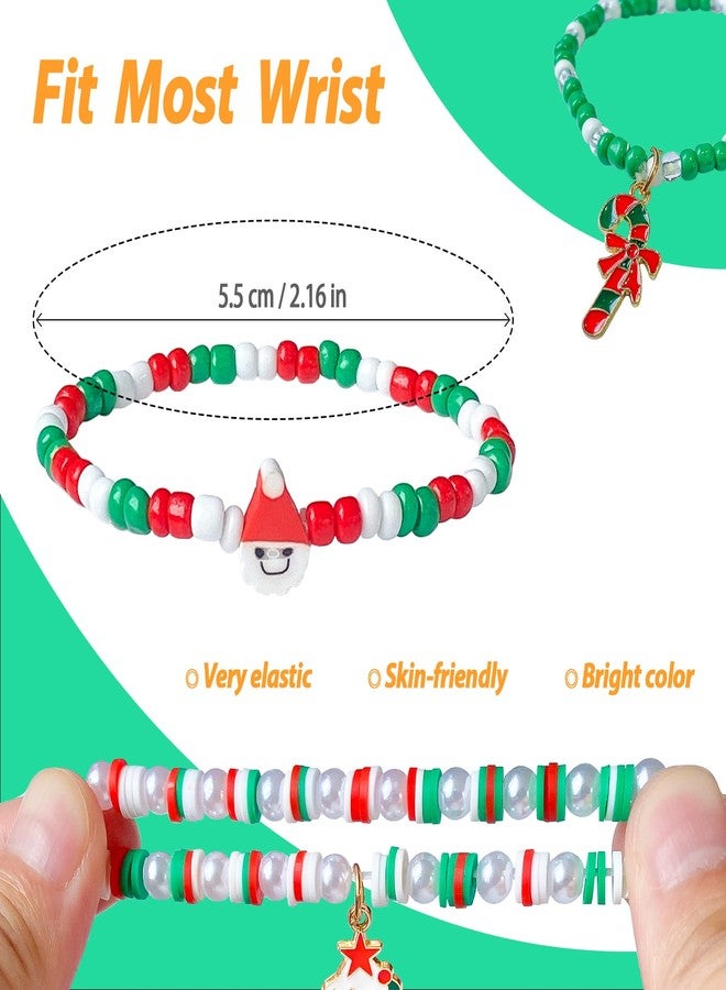 BuQueHM 7 Pcs Christmas Bracelets Heishi Surfer Bracelet Beaded Rainbow Vinyl Disc Bead Surfer Stretch Bracelet Christmas Gifts for Women Soft Clay Pearl Jewelry for Women Holidays Christmas Supplies - Image 2